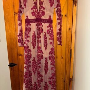 Altar'd State Pink and Burgundy Floral Long Sleeve Dress